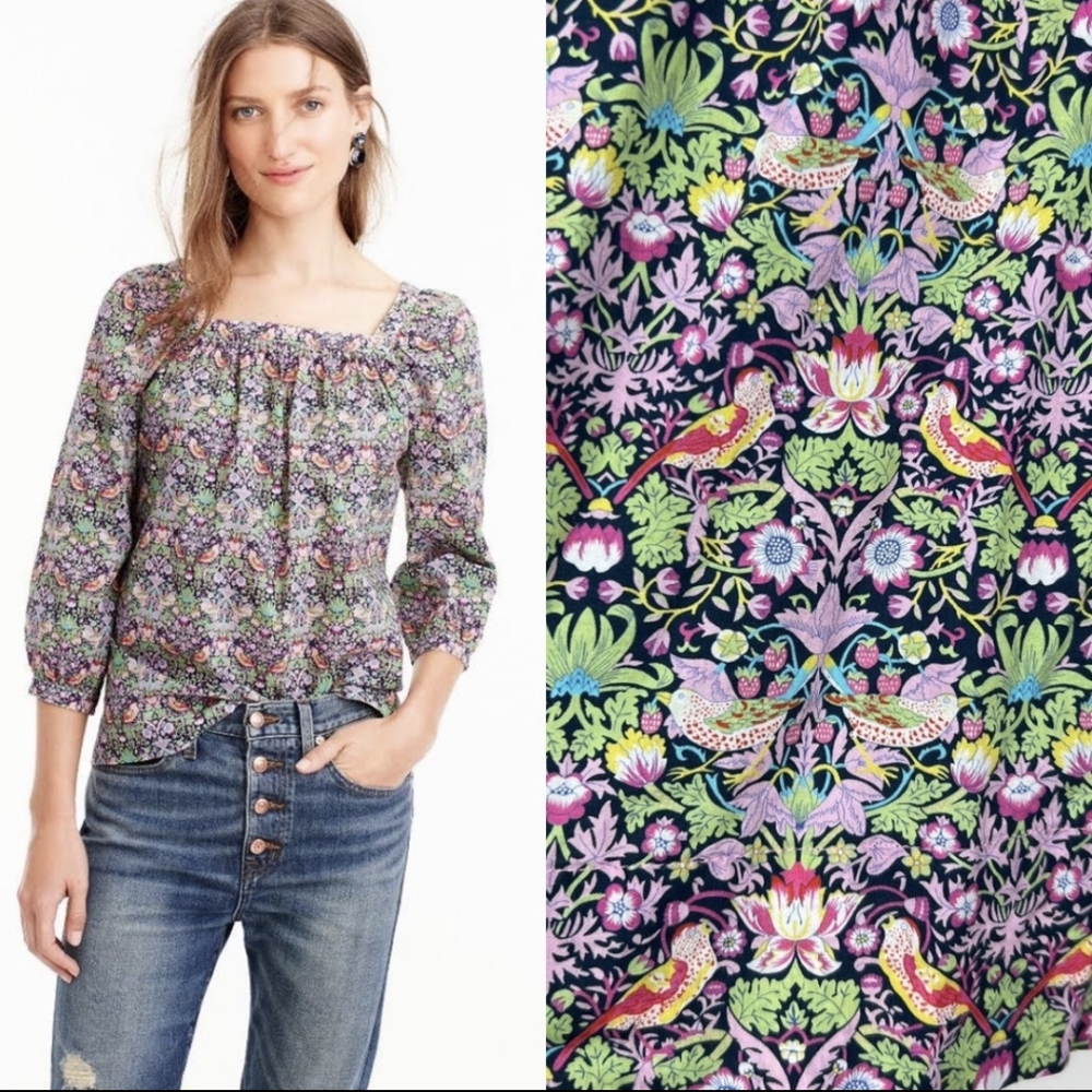 J Crew 100% Cotton London Penny Top in  Strawberry Thief Print